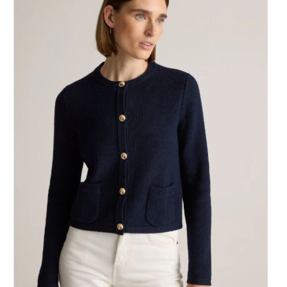 Quince Sweaters - NWOT QUINCE Organic Cotton Sweater Jacket Navy Gold XS